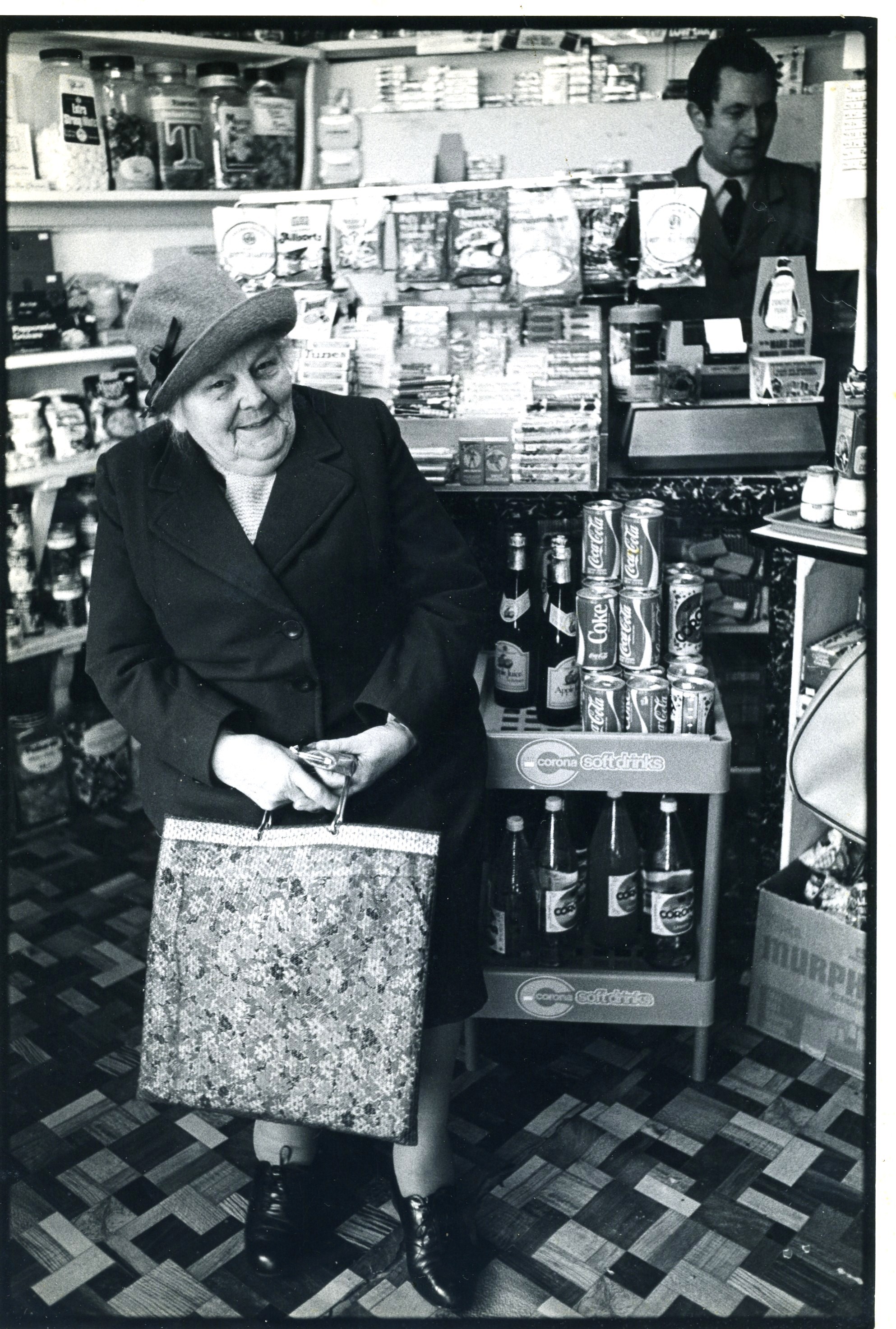 Mildred Butt in George Searle's grocer shop in Bridge St
