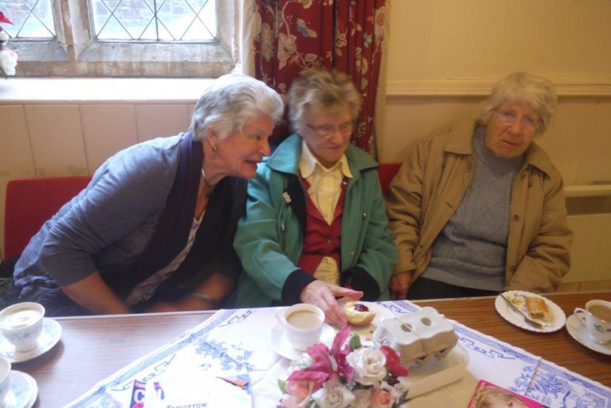 Tea at Old Schools with Ruth in centre c. 2015