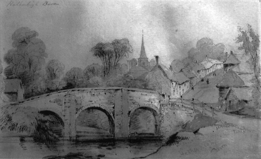Bridge in Bridge St in 1843 by Frederick Wilton Letchfield Stockdale. Painted between 1803 - 1848