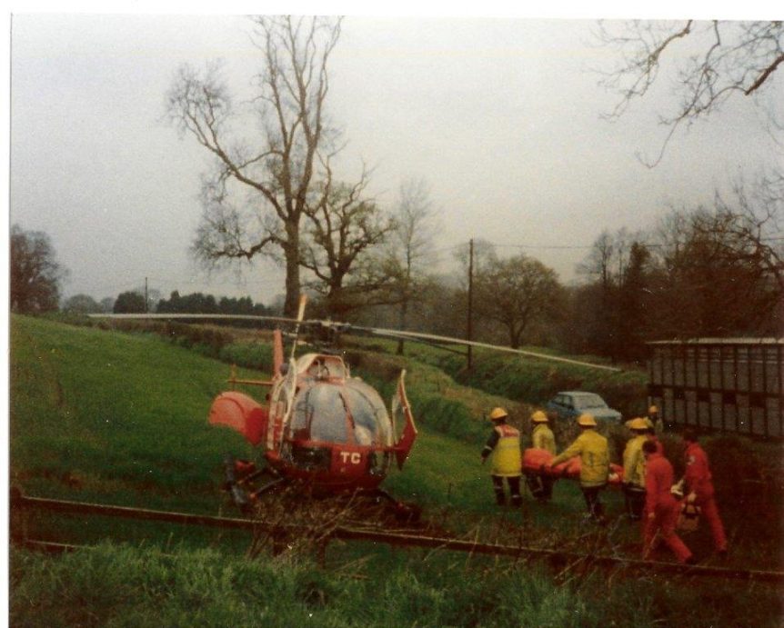 Hatherleigh firemen and helicopter at Exbourne