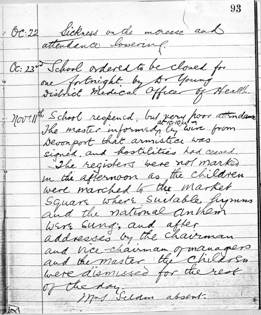 School Headmaster's Register 1918, page 2
